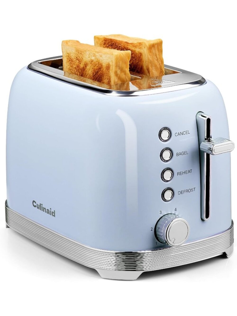 2 Slice Retro Blue Stainless Steel 1.5” Extra Wide Slots with Bagel Toaster